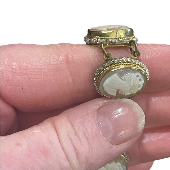 Vintage silver gold wash shell cameo ornate link bracelet - Picture 11 of 13